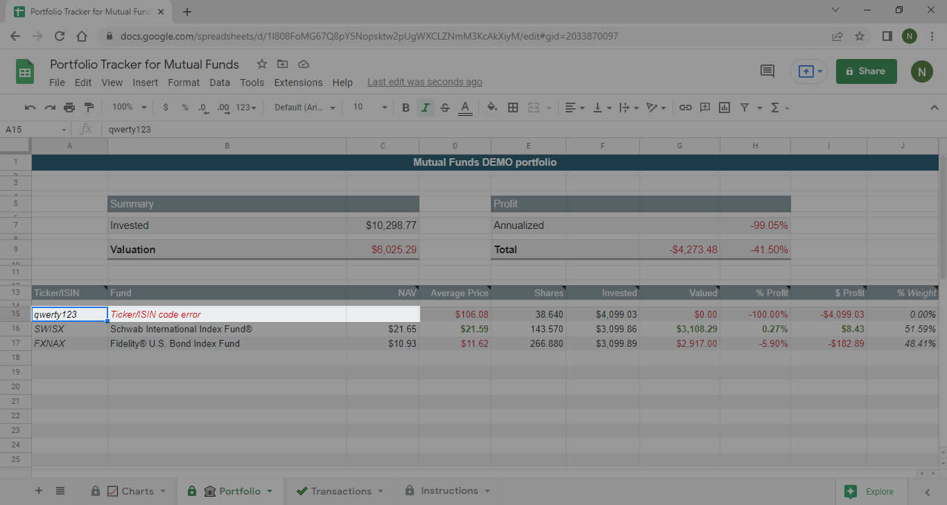 Validation of ISIN codes and ticker symbols for Index, Mutual funds and ETFs