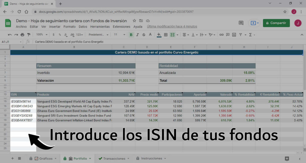 Paso1: escribir el ISIN del fondo de inversión o Ticker del ETF
