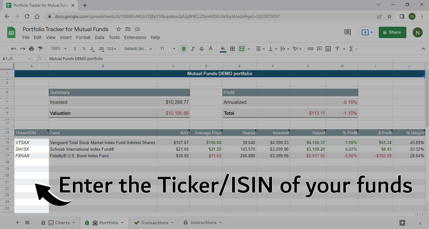 Step 1: Enter the ISIN/Ticker of the ETF, Index or Mutual fund